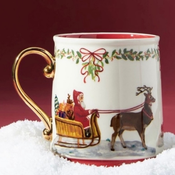 Anthropologie Nathalie Lete Santa's Sleigh Mug - Metallic gold & Bordeaux - Picture 2 of 14